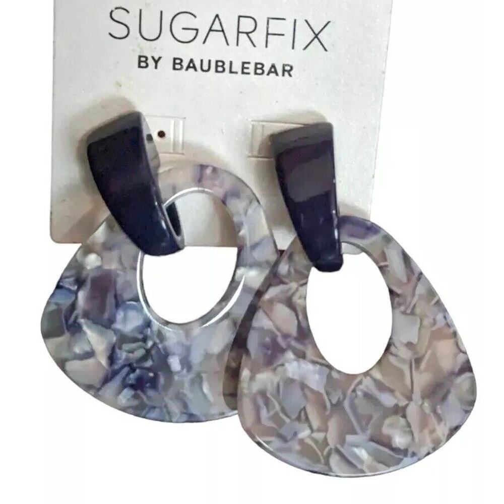Baublebar Mother Of Pearl Statement Earrings Blue Shell Hoop Dangle Acrylic Drop